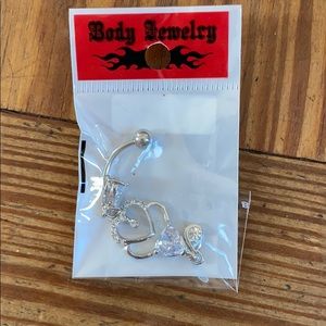 Surgical steel dangling heart belly button ring